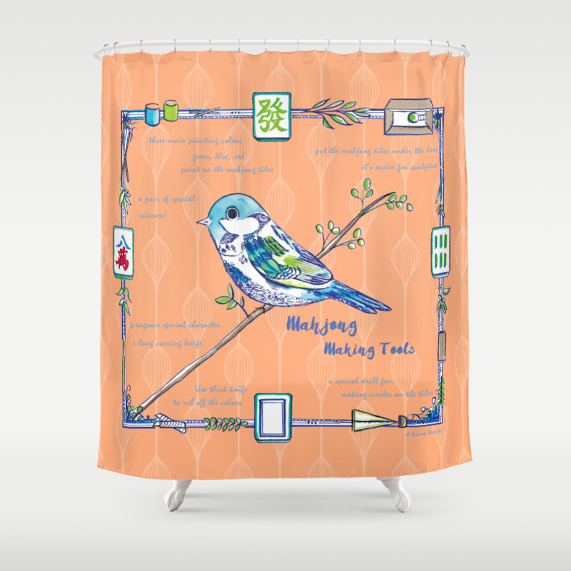 Sparrow Mahjong In Orange Shower Curtain By Karenaruba Society6