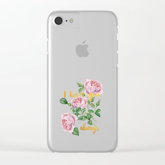 I love you- always - Gold glitter Typography on floral watercolor illustration Clear iPhone Case