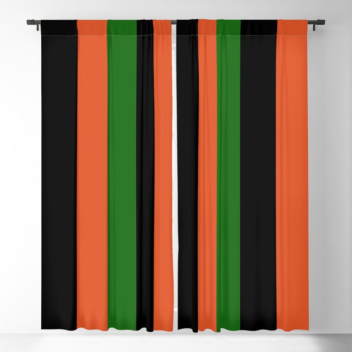 Japanese Black Orange Green Stripes Pattern Blackout Curtain