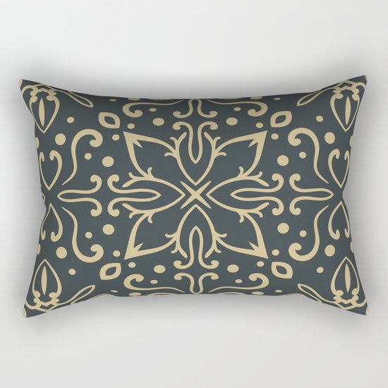 Decorative Floral Pattern 5 - Luxury, Outer Space and Tan Colors Rectangular Pillow