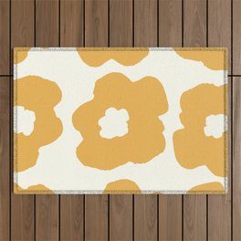 Large Pop-Art Retro Flowers in Yellow on Cream Background Outdoor Rug