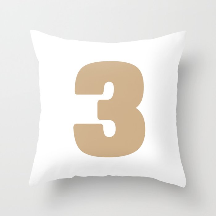 3 (Tan & White Number) Throw Pillow