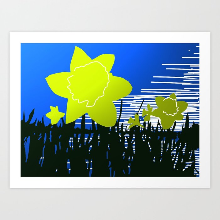 Daffodils Art Print | Drawing, Digital, Nature, Flowers, Daffodil, Yellow, Sketchy