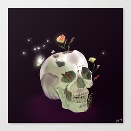 A Smile, Skull with Flowers Canvas Print