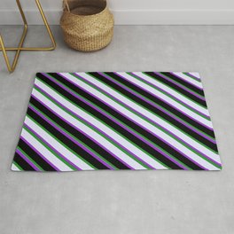 [ Thumbnail: Forest Green, Lavender, Dark Orchid, and Black Colored Striped Pattern Rug ]