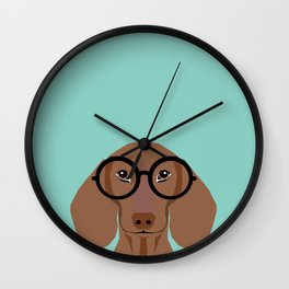 Remy - Daschund with Fashion glasses, hipster glasses, hipster dog, doxie,  Wall Clock