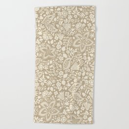 Blossoms and leaves solid sand brown Beach Towel
