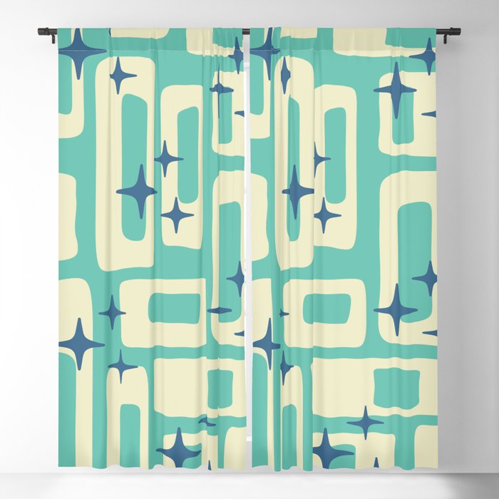 Retro Mid Century Modern Abstract Pattern 576 Turquoise Blue Blackout Curtain