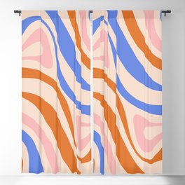 New Groove Retro Swirl Abstract Pattern Blue Orange Pink Blush Blackout Curtain
