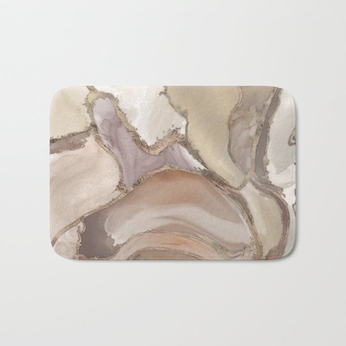 Taupe palette liquid marble and gold abstract Bath Mat
