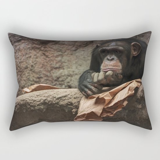 bored chimpanzee monkey animal zoo Rectangular Pillow