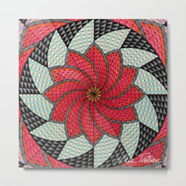La Ronda Red Metal Print | Abstract, Circular, Triangles, Mandala, Ink Pen, Drawing, Geometricbloom, Crosshatching, Stabilopen, Pattern 