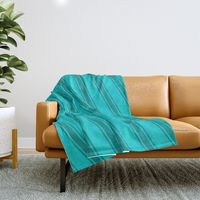 Dark Turquoise & Dark Cyan Colored Lined/Striped Pattern Throw Blanket