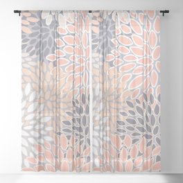 Flowers Abstract Print, Coral, Peach, Gray Sheer Curtain