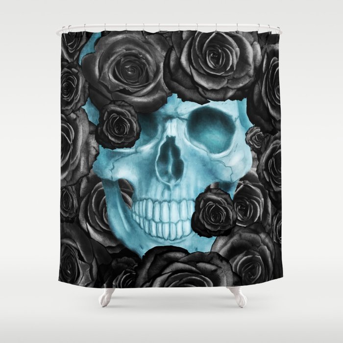 Digital Art Painting Skull Roses Shower Curtain