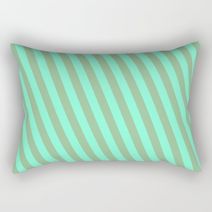 Aquamarine & Dark Sea Green Colored Stripes Pattern Rectangular Pillow