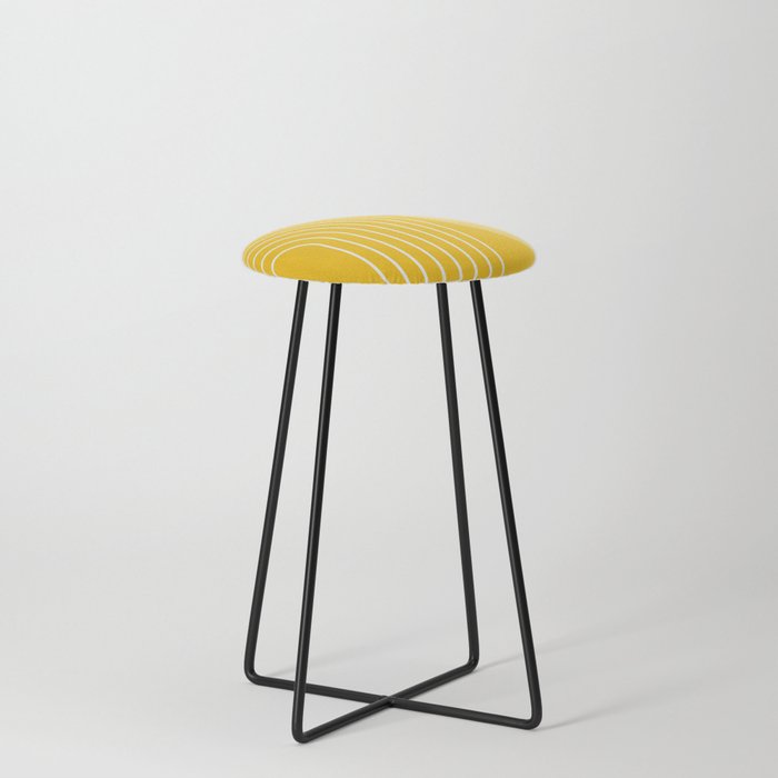 Geometric Lines in Mustard Yellow 3 (Rainbow abstract) Counter Stool