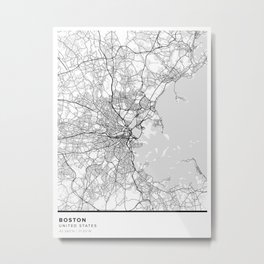 Boston Simple Map Metal Print | Travel, Typography, Maps, Black And White, Graphicdesign, Popular, Minimalist, Simple, Boston, City 