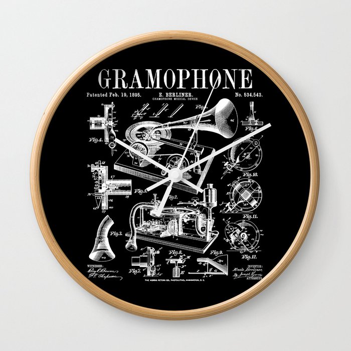 Gramophone Vinyl Record Lover Musician DJ Vintage Patent Wall Clock