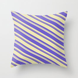 [ Thumbnail: Slate Blue & Pale Goldenrod Colored Lines/Stripes Pattern Throw Pillow ]