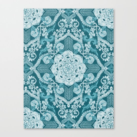 Centered Lace - Teal Canvas Print