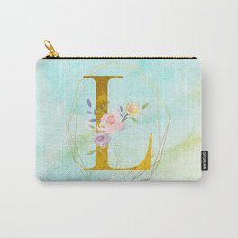 Gold Foil Alphabet Letter L Initials Monogram Frame with a Gold Geometric Wreath Carry-All Pouch