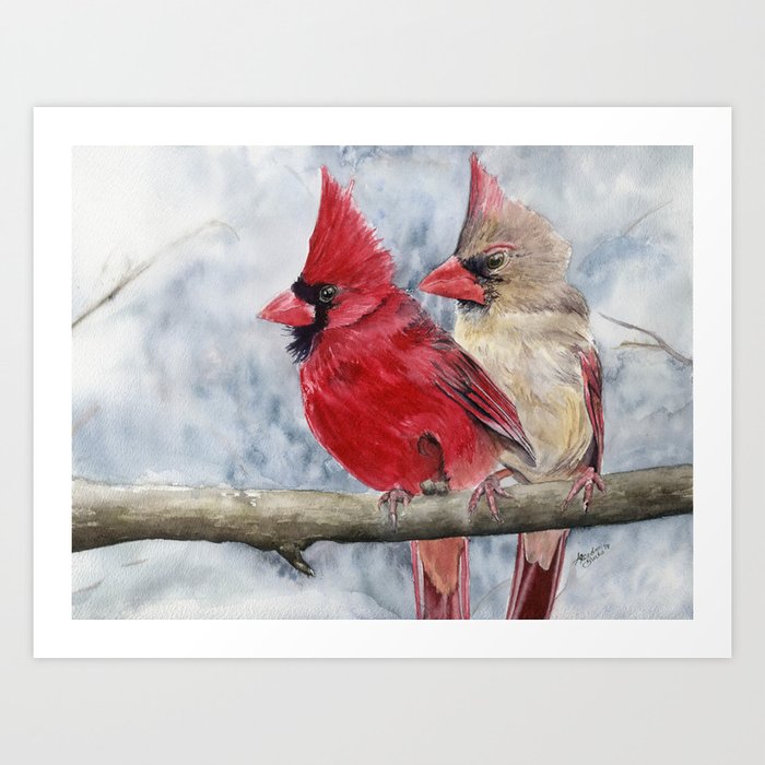 Winter Cardinals Art Print By Aleeshaburkewatercolors Society6