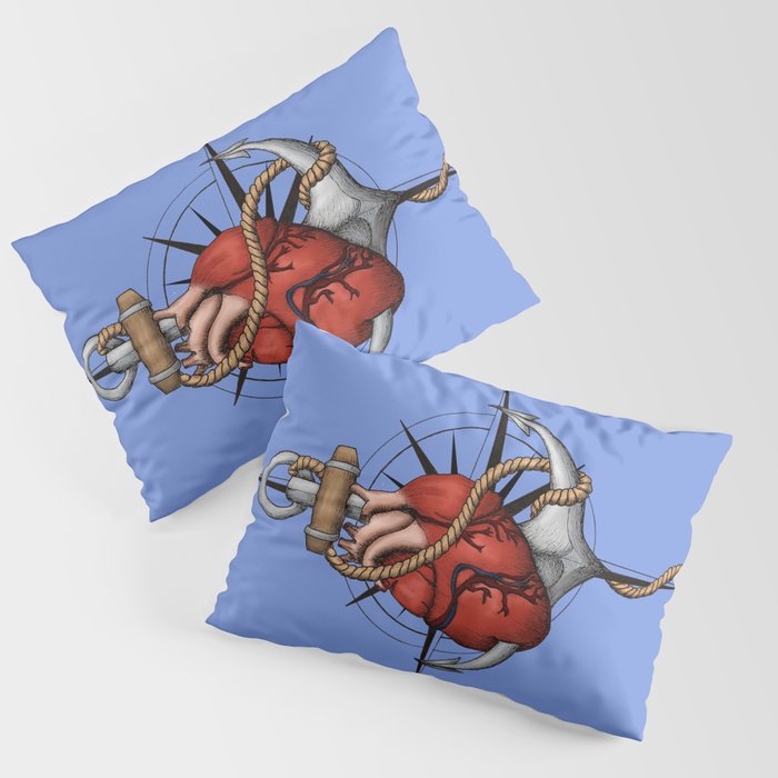 Love and Sea (anchor with heart and compass) Pillow Sham