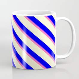 [ Thumbnail: Hot Pink, Light Yellow, Blue, and Purple Colored Lined Pattern Coffee Mug ]