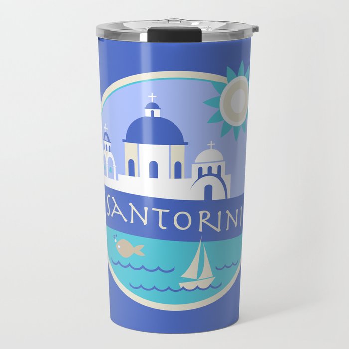 Santorini Greece Badge Travel Mug