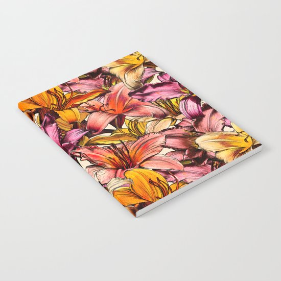 Daylily Drama - a floral illustration pattern Notebook