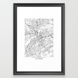 Ottawa Map White Framed Art Print | Pattern, Illustration, World, Graphicdesign, Maps, City, Minimalist, Map, Street, Ottawa 
