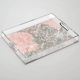 Floral Dahlias, Blush Pink, Gray, White Acrylic Tray