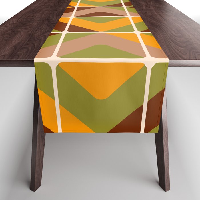 Retro 70s diamond tiles upholstery fabric orange, brown Table Runner