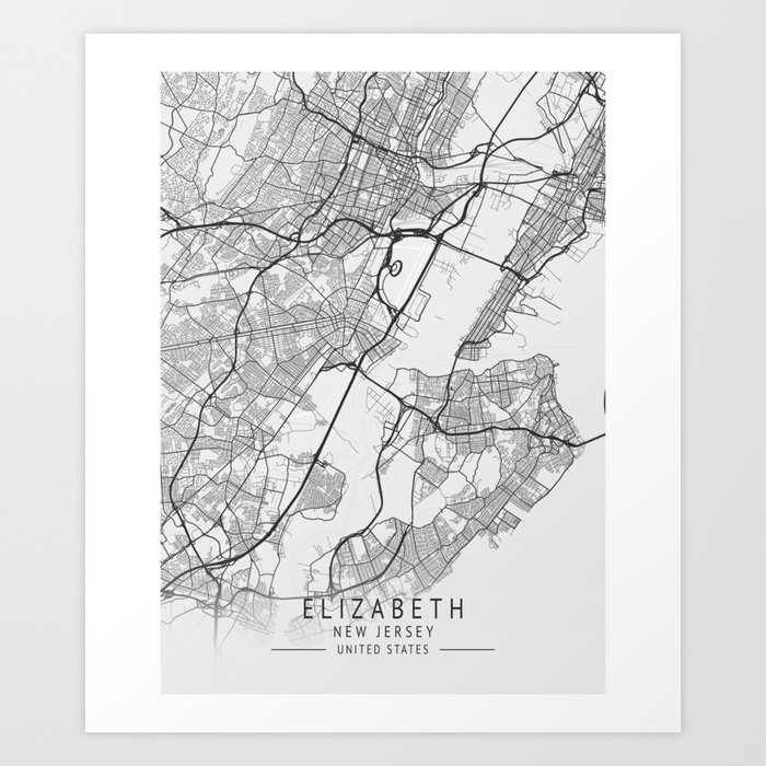 Elizabeth New Jersey city map Art Print