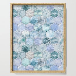 Ice Blue and Jade Stone and Marble Hexagon Tiles Serving Tray