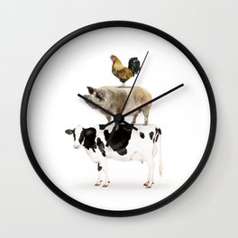 Three Stacked Farm Animals Wall Clock