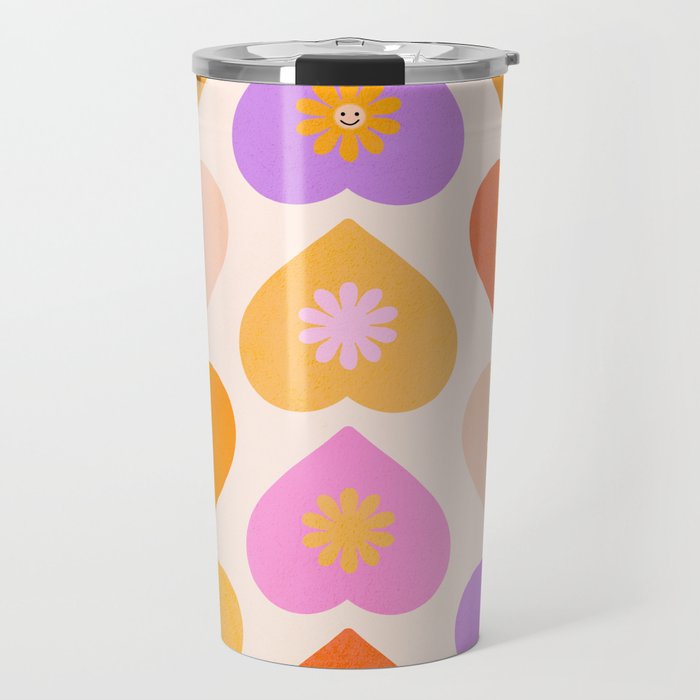 Peachy LOVE Daisy and Heart Pattern  Travel Mug