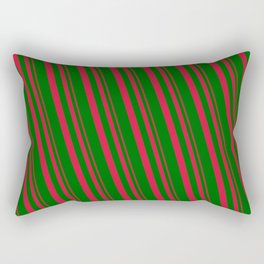[ Thumbnail: Crimson & Dark Green Colored Lined/Striped Pattern Rectangular Pillow ]