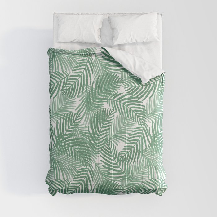 Palm frond tropical vacation green white house plant gender neutral natural organic garden island Comforter