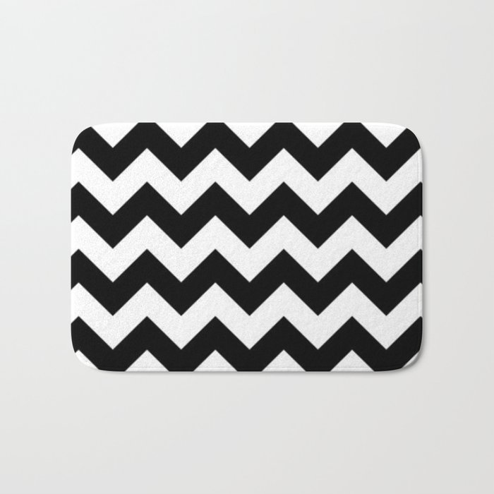 Black And White Chevron Pattern Thick Lined Zig Zag Bath Mat By