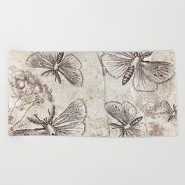 vintage insect pattern / insect pattern / butterfly Beach Towel