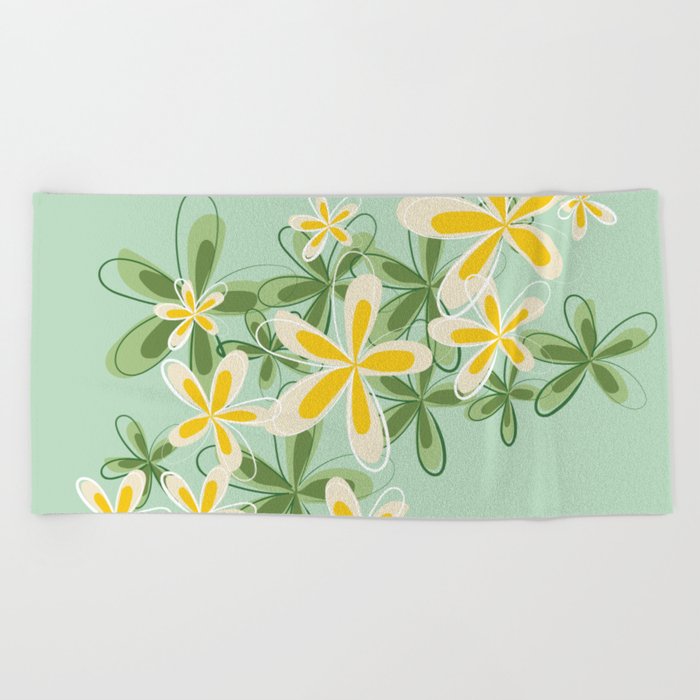 Arden - Minimalistic Floral Art Pattern in Green and Yellow Beach Towel