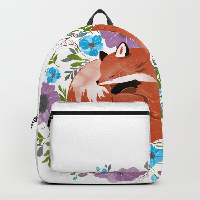 Sleepy fox in a bed of flowers Backpack