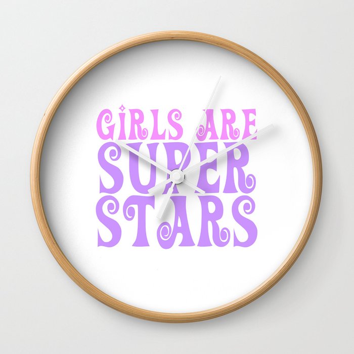 Girls are Super Stars - pink and purple Wall Clock