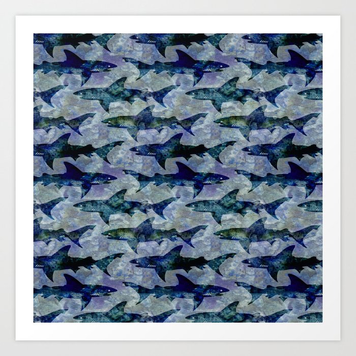 Deep Water Sharks Art Print