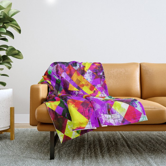 geometric pixel square pattern abstract background in purple yellow Throw Blanket