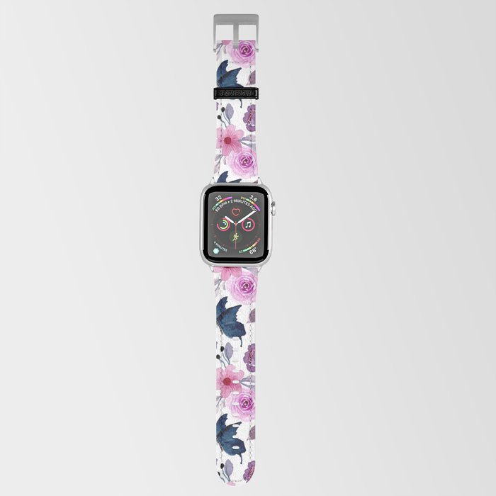 Watercolor butterfly and pink flowers Apple Watch Band
