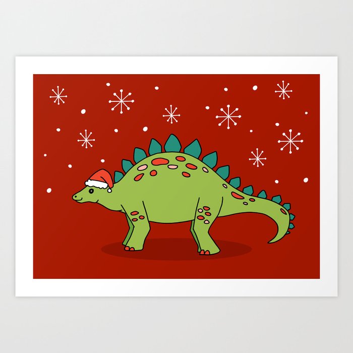 Stegosaurus Santa Art Print