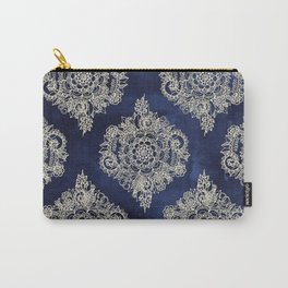 Cream Floral Moroccan Pattern on Deep Indigo Ink Carry-All Pouch